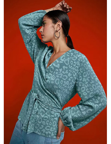 Freemans Blue Animal Jacquard Wrap Top