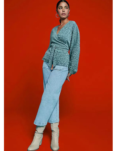 Freemans Blue Animal Jacquard Wrap Top