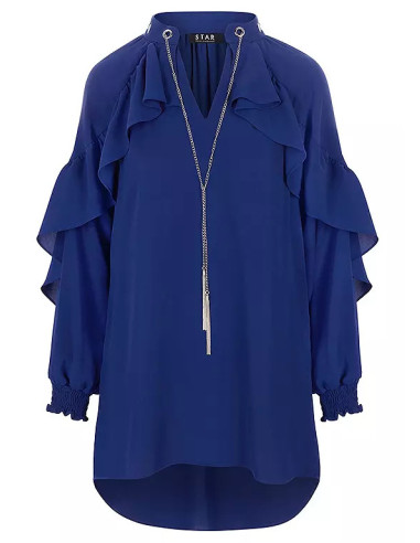 STAR by Julien Macdonald Blue Frill Detail Chain Top Blouse