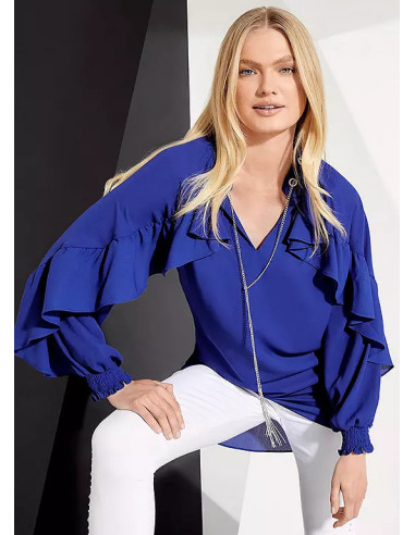 STAR by Julien Macdonald Blue Frill Detail Chain Top Blouse