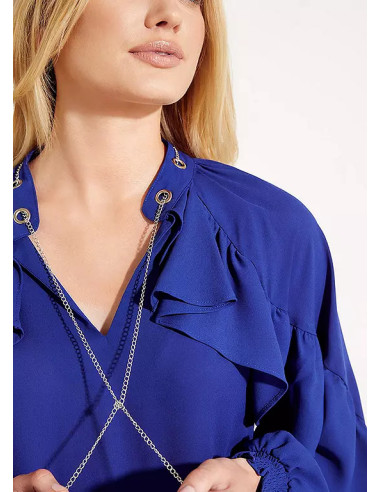 STAR by Julien Macdonald Blue Frill Detail Chain Top Blouse