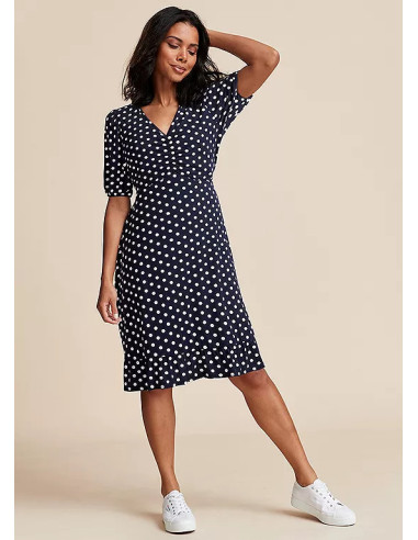Freemans Navy Spot Print Jersey Tea Dress