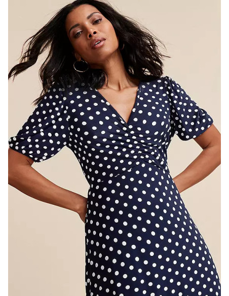 Freemans Navy Spot Print Jersey Tea Dress