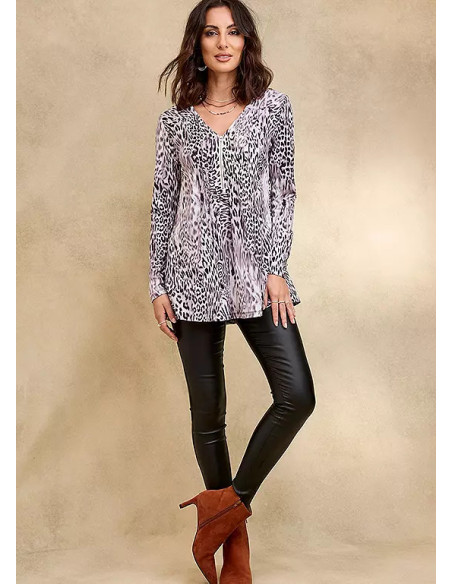 Together Grey Animal Zip Pintuck Blouse