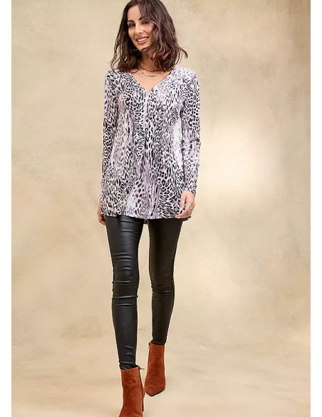 Together Grey Animal Zip Pintuck Blouse