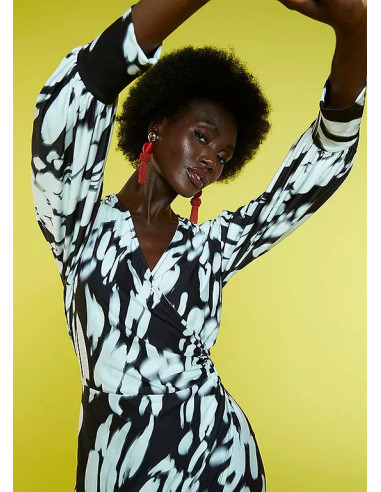 Freemans Mono Print Wrap Jersey Mini Dress