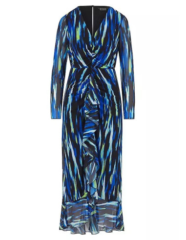 Julien Macdonald Blue Print Mesh Maxi Dress