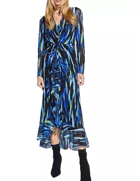 Julien Macdonald Blue Print Mesh Maxi Dress