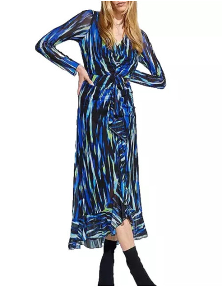 Julien Macdonald Blue Print Mesh Maxi Dress