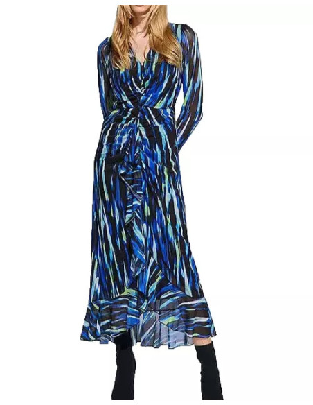 Julien Macdonald Blue Print Mesh Maxi Dress