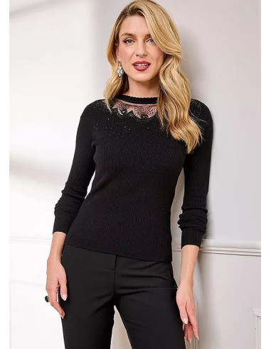 Kaleidoscope Black Lace Insert Diamante Jumper