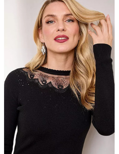 Kaleidoscope Black Lace Insert Diamante Jumper