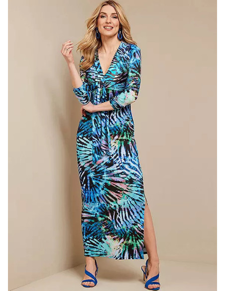 Kaleidoscope Print Waterfall Front Maxi Dress