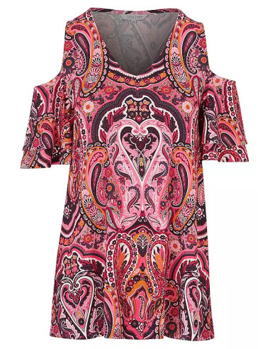 Together Paisley Jersey Cold Shoulder Top