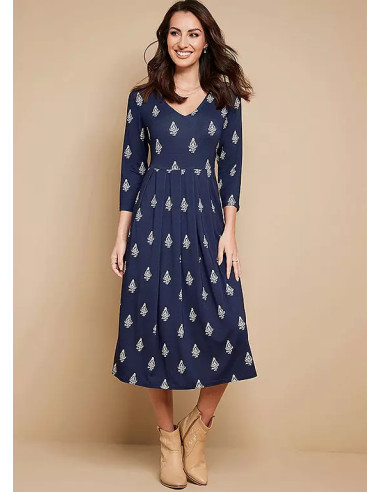Together Navy Stamp Print Jersey Pocket Dress