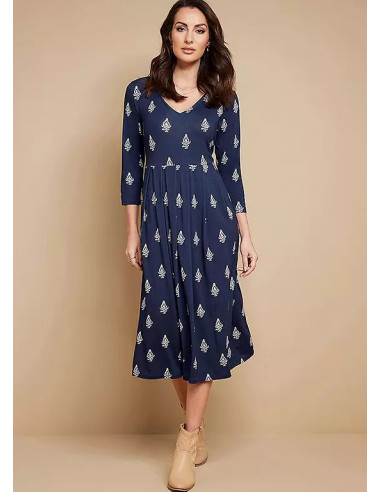 Together Navy Stamp Print Jersey Pocket Dress