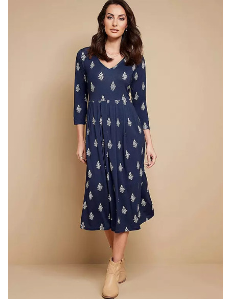 Together Navy Stamp Print Jersey Pocket Dress