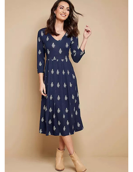 Together Navy Stamp Print Jersey Pocket Dress