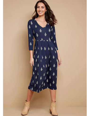Together Navy Stamp Print Jersey Pocket Dress