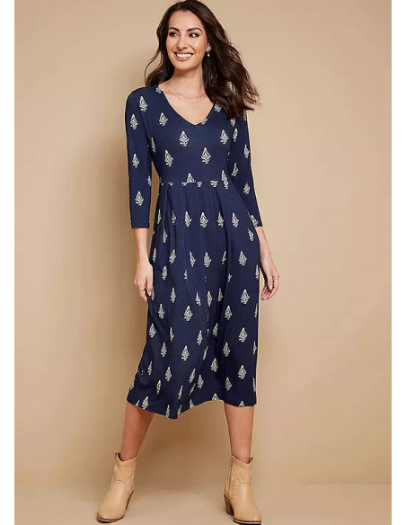 Together Navy Stamp Print Jersey Pocket Dress