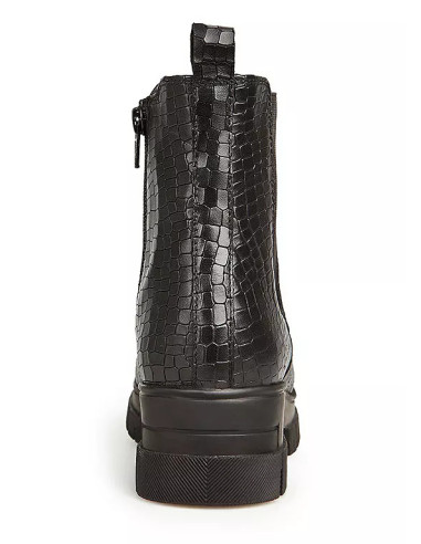 Freemans Black Leather Chunky Low Wedge Ankle Boots