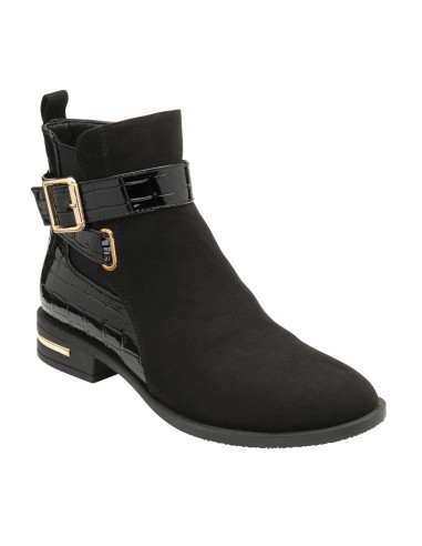 Lotus Laurel Ladies Black Croc Textile Side Zip Ankle Boots