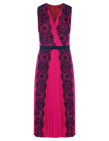 STAR by Julien Macdonald Pink Pleated Lace Midi Dress