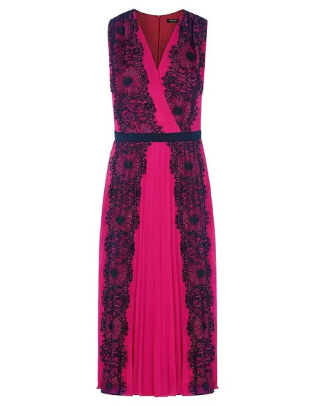STAR by Julien Macdonald Pink Pleated Lace Midi Dress
