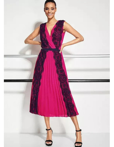 STAR by Julien Macdonald Pink Pleated Lace Midi Dress