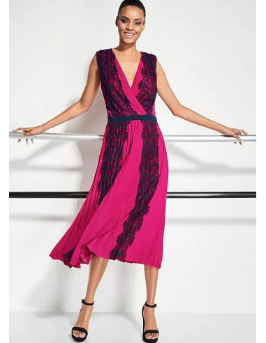 STAR by Julien Macdonald Pink Pleated Lace Midi Dress