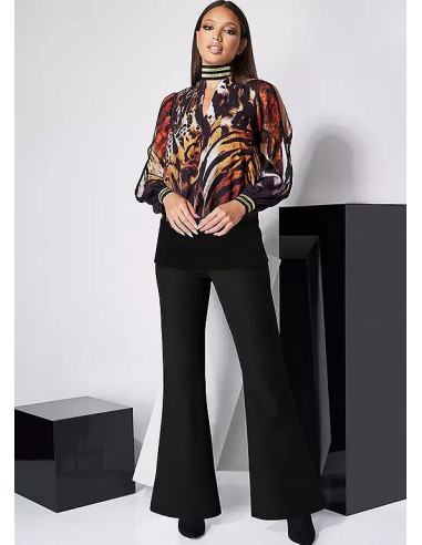 STAR by Julien Macdonald Black Flared Stretch Trouser With Gold Zip