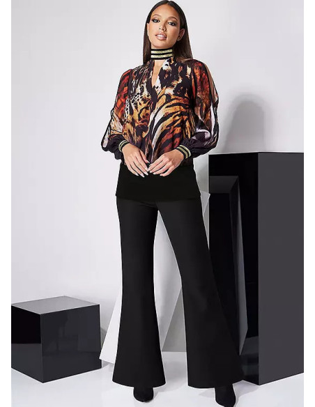 STAR by Julien Macdonald Black Flared Stretch Trouser With Gold Zip