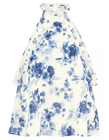 Together Blue Floral Print Cold Shoulder Blouse