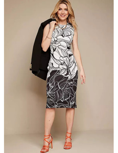 Kaleidoscope Black/White Print Scuba Dress