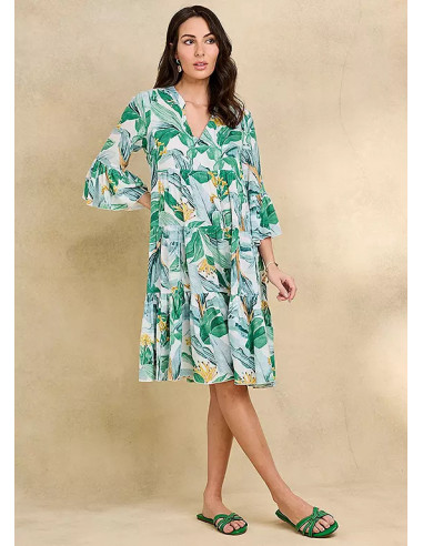 Together Green Print Tiered Holiday Dress