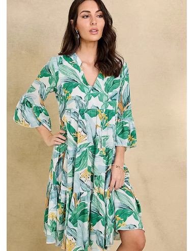 Together Green Print Tiered Holiday Dress