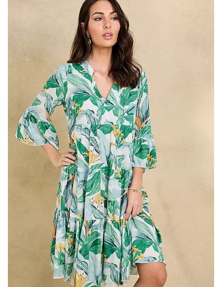 Together Green Print Tiered Holiday Dress