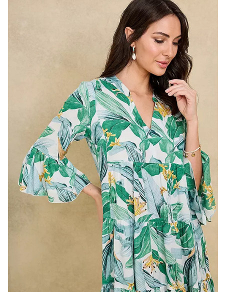 Together Green Print Tiered Holiday Dress