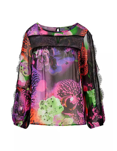 STAR by Julian Macdonald Lace Detail Multi Print Long Sleeve Top