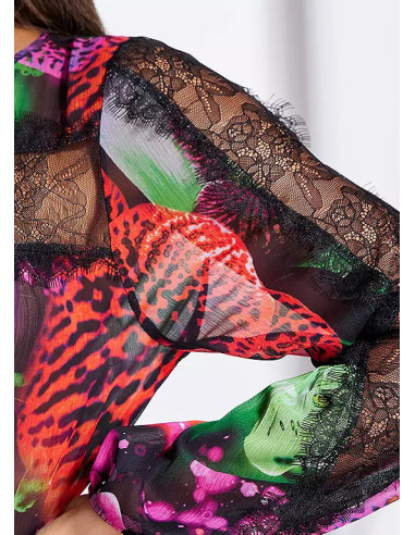 STAR by Julian Macdonald Lace Detail Multi Print Long Sleeve Top
