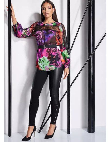 STAR by Julian Macdonald Lace Detail Multi Print Long Sleeve Top
