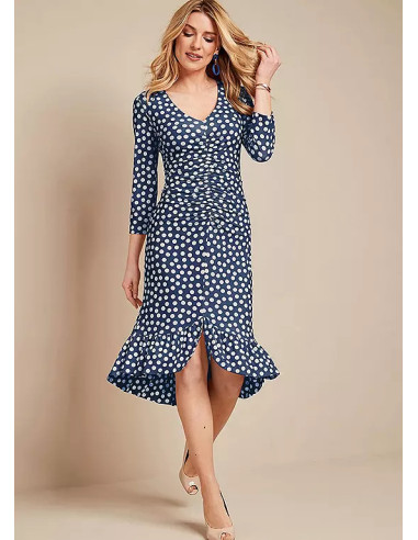 Kaleidoscope Navy/White Spot Ruched Front Dress