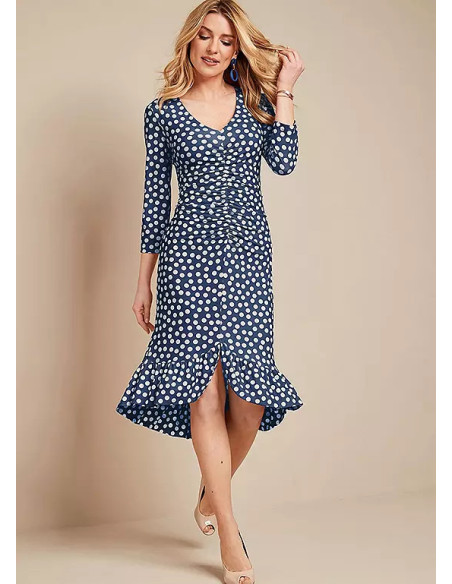 Kaleidoscope Navy/White Spot Ruched Front Dress