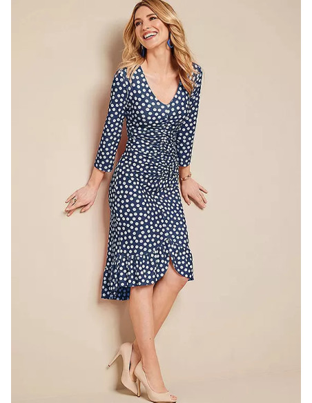 Kaleidoscope Navy/White Spot Ruched Front Dress