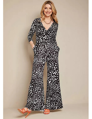 Kaleidoscope Mono Print Wide Leg Jersey Jumpsuit
