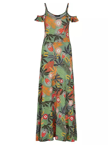 Kaleidoscope Green Tropical Cold Shoulder Maxi Dress