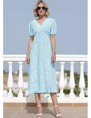 Pomodoro Fleur Tea Dress in Turquoise