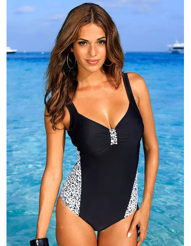 bonprix Animal Print Panel Plus Size Swimsuit