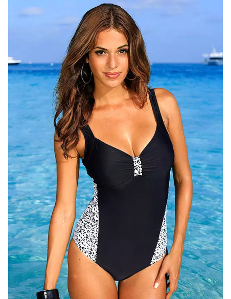 bonprix Animal Print Panel Plus Size Swimsuit