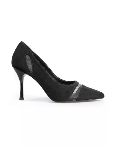Freemans Black Mesh Cut Out Heeled Court Shoes